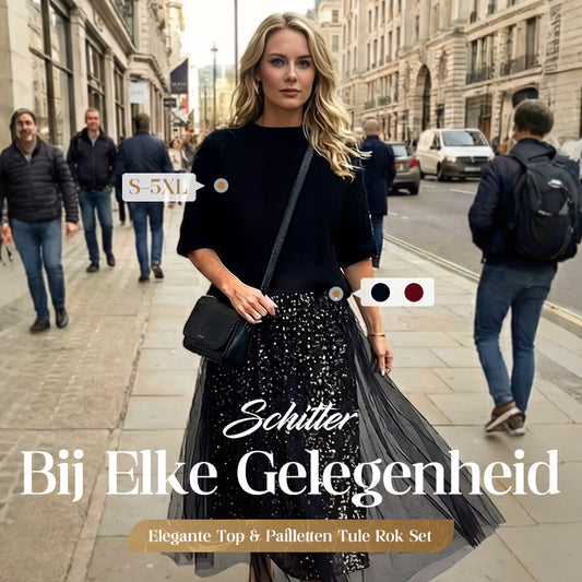 🎄 Tijdelijk 50% korting 👗 Dames top met glitter en tule rok set - een schitterende en elegante tweedelige set ✨✨