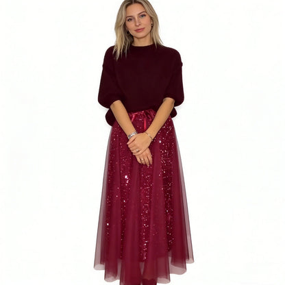 🎄 Offre 50% 👗 Ensemble haut pour femme avec jupe à paillettes et tule - un ensemble en tweedelige chatoyant et élégant ✨✨ 